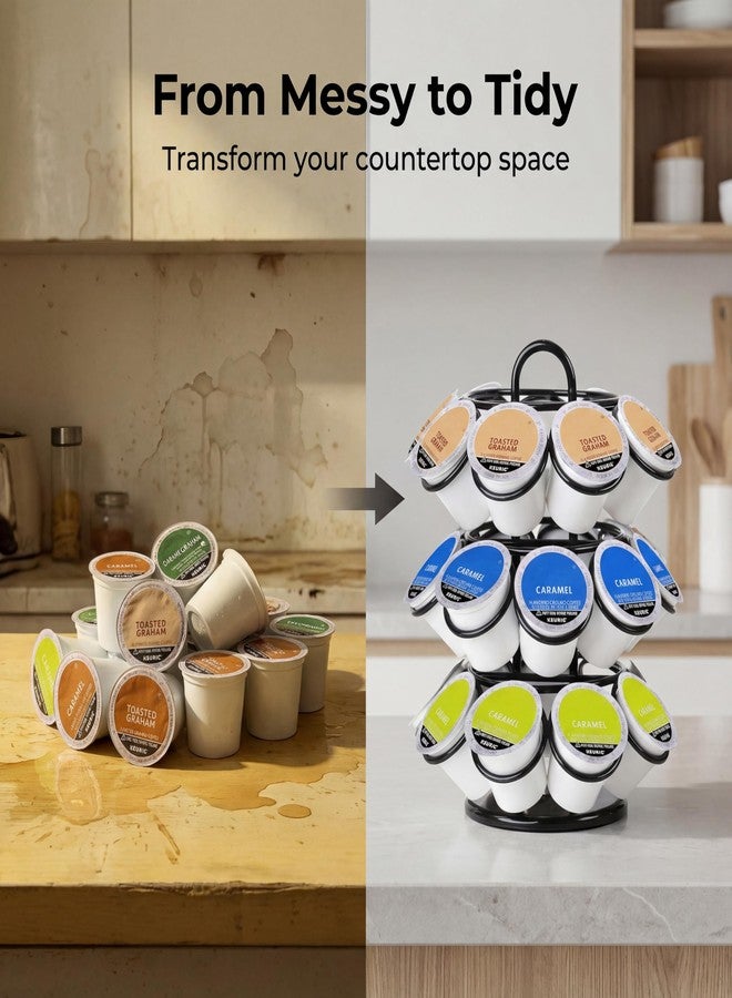 ZECENN حامل كبسولات القهوة ZECENN K-Cup، حامل كبسولات قهوة Keurig، منظم تخزين كبسولات القهوة K-Cup، متوافق مع كبسولات Keurig و Dolce Gusto، يتسع لـ 27 كبسولة، يدور 360 درجة - أسود - Image 3